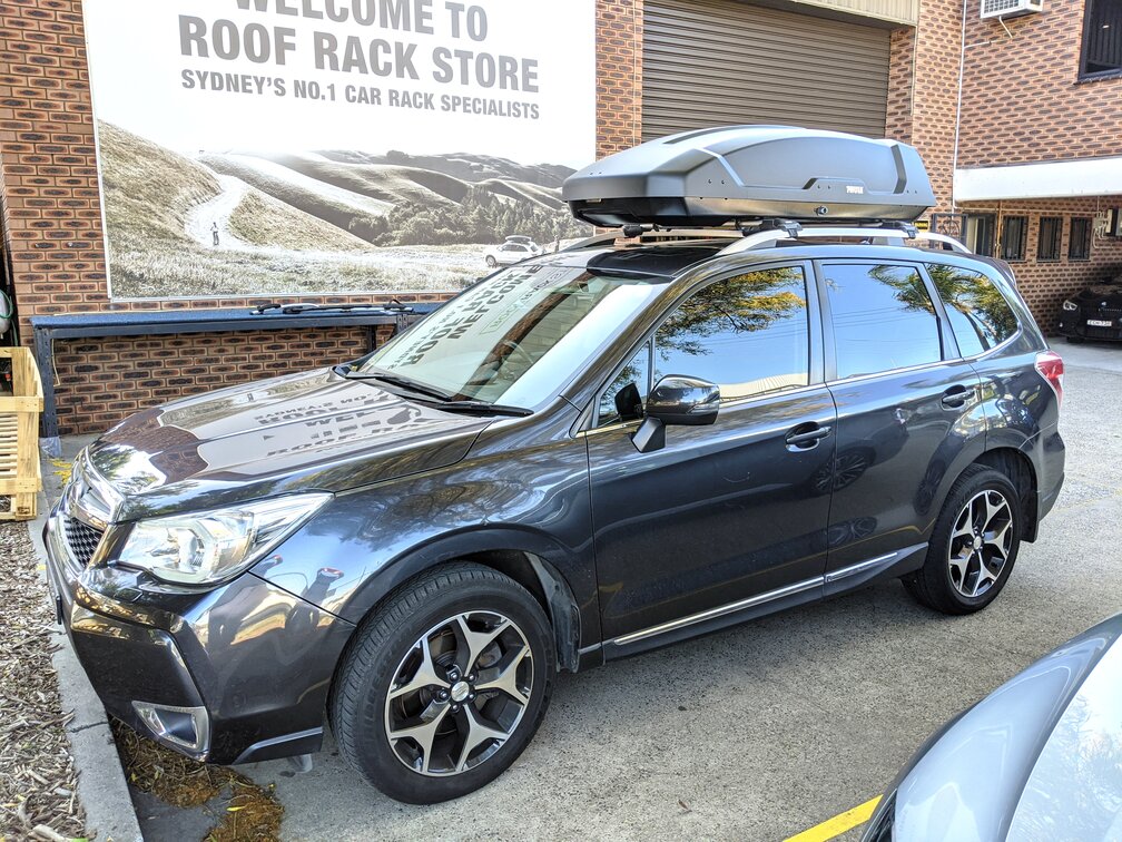 Subaru Forester With Thule Force XT L Roof Box & Thule Railbar Roof Rack